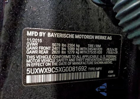 2016 BMW X3 xDrive28I из США, поврежденный, VIN 5UXWX9C5XG0D81692